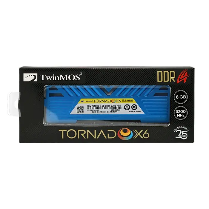 رم کامپیوتر DDR4 تک کاناله 3200 مگاهرتز CL22 توین موس TornadoX6 ظرفیت 8 گیگابایت -gallery-3