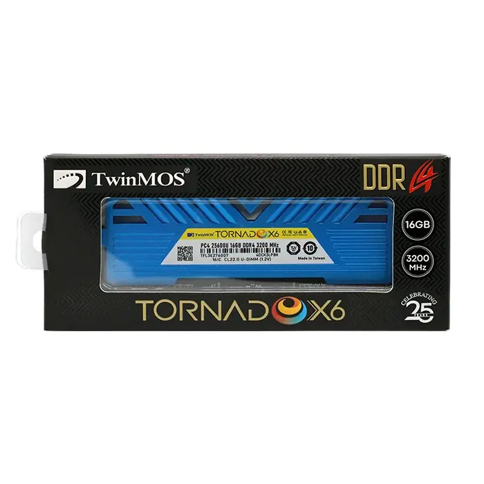 رم کامپیوتر DDR4 تک کاناله 3200 مگاهرتز CL22 توین موس TornadoX6 ظرفیت 16 گیگابایت -gallery-1