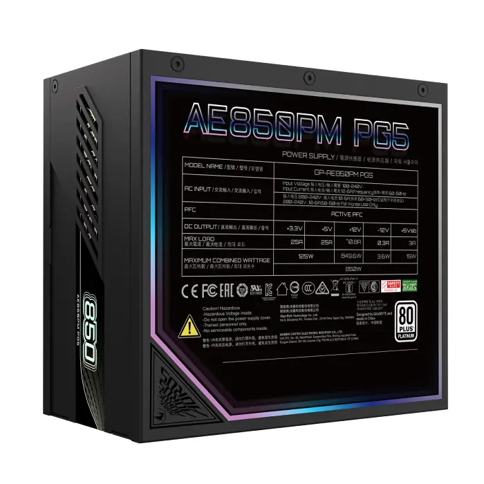 پاور 850 وات گیگابایت مدل AORUS ELITE P850W 80+ Platinum Modular PCIe 5.0 (rev. 1.0) -gallery-4