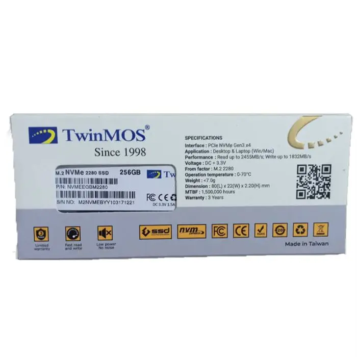 حافظه SSD اینترنال تویین موس مدل NVMe M.2 2280 PCIE1 ظرفیت 256 گیگابایت -gallery-2