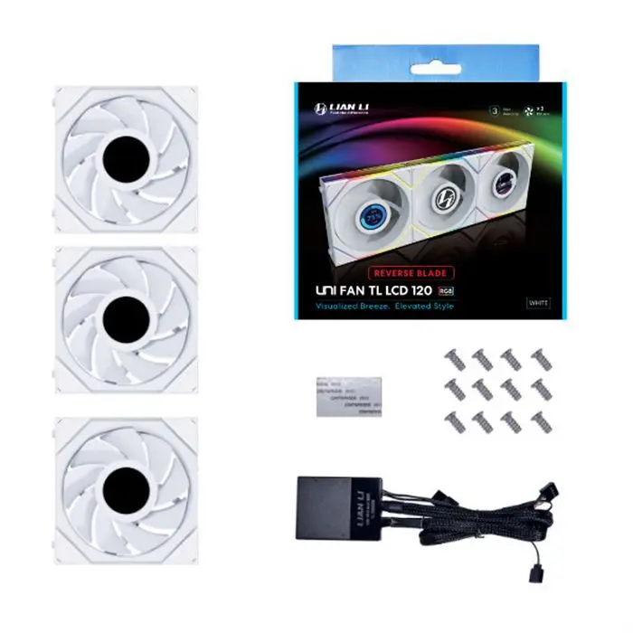 فن کیس لیان لی سفید مدل Uni Fan TL LCD Reverse Blade 120 RGB (3 عددی) -gallery-3