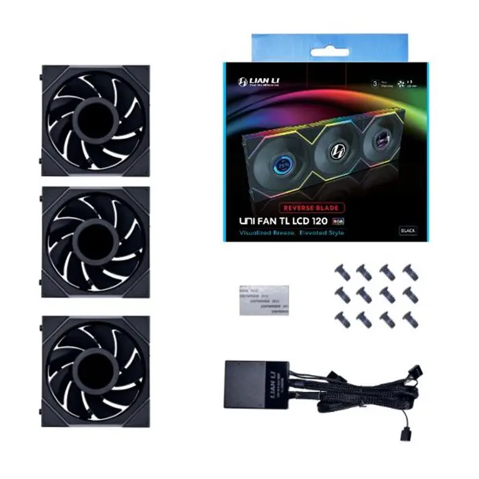 فن کیس لیان لی مشکی مدل Uni Fan TL LCD Reverse Blade 120 RGB (3 عددی) -gallery-7