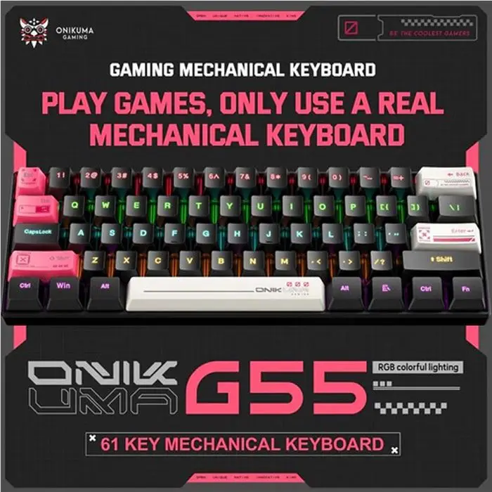 کیبورد گیمینگ اونیکوما مدل G55 RGB، مکانیکال سوییچ قهوه‌ای، Tenkeyless، نورپردازی RGB -gallery-10