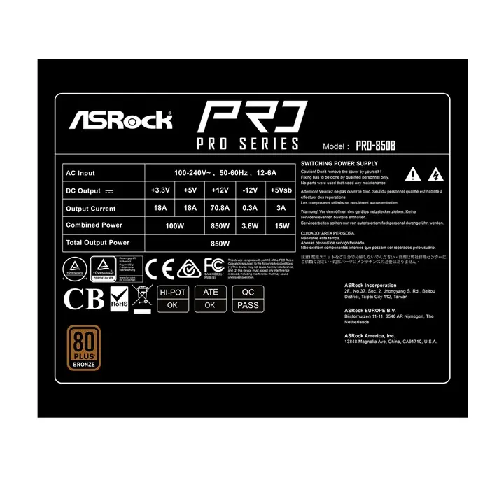 پاور کامپیوتر ازراک ASRock PRO-850B BRONZE توان 850 وات -gallery-4